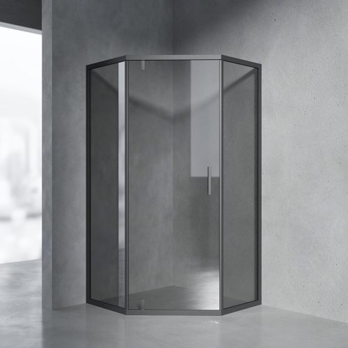Душевой уголок AVS Трапеция Слим 100x100 профиль черный матовый, стекло черное