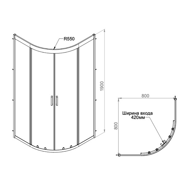Душевой уголок 800х800х1900 Gem AM PM W90G-401-080WT