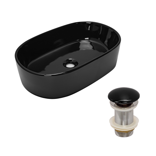 Раковина AVS 50x39 черная глянцевая с донным клапаном