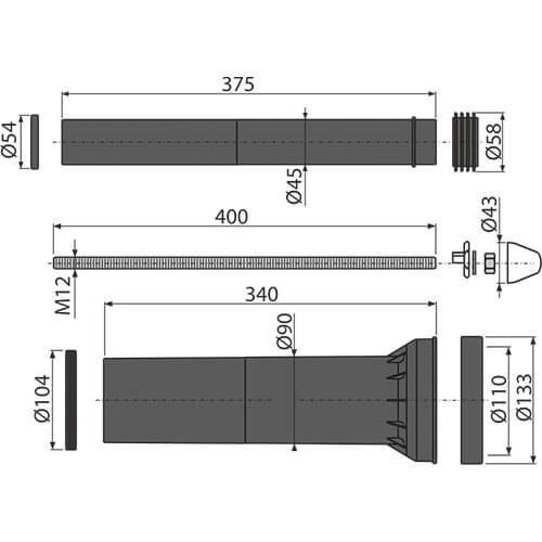 Удлинительный комплект для инсталляций Alcaplast M9000