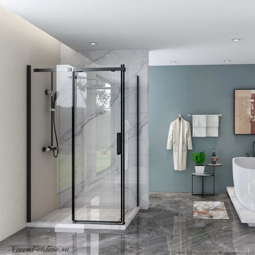 Душевой уголок Veconi Rovigo RV070 120х90 профиль черный матовый, стекло прозрачное