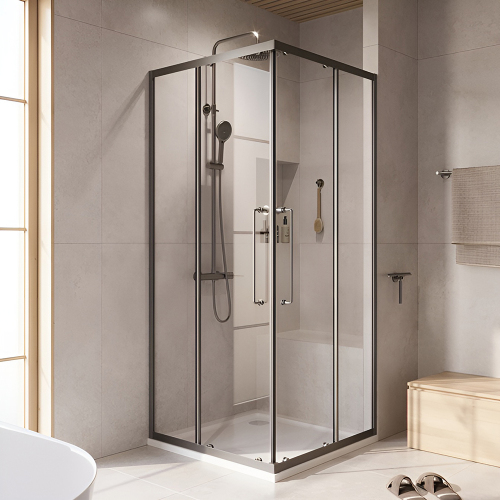 Душевой уголок Cezares Relax RELAX-304-A-2-100-C-GM 100х100 профиль оружейная сталь, прозрачное стекло