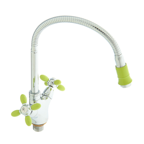 Смеситель д/кухни Accoona, двухвентильный, с гибким изливом, зеленый/хром
