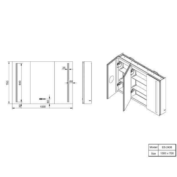 Зеркальный шкаф 1000x700 Esbano ES-2408