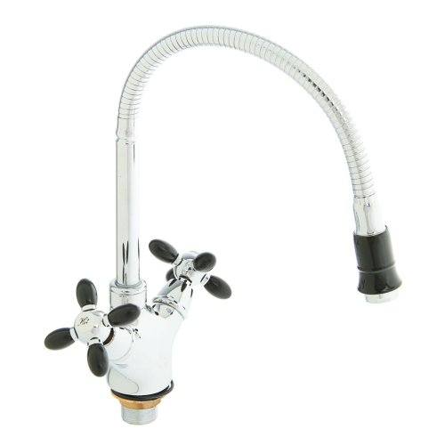 Смеситель д/кухни двухвентильный, с гибким изливом, черный/хром Accoona