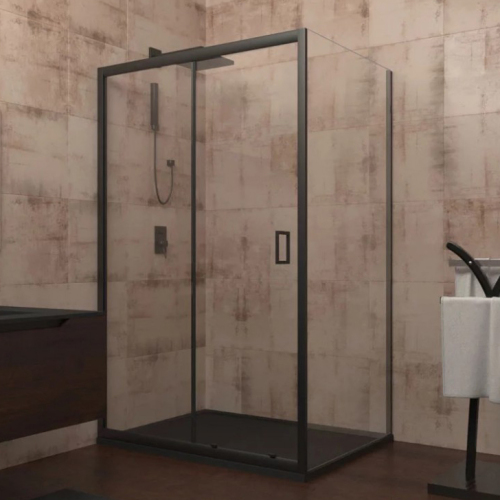 Душевой уголок Veconi Rovigo RV-040B 100x80 профиль черный матовый, стекло прозрачное