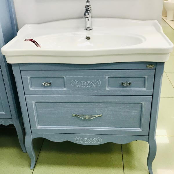 Тумба с раковиной ASB Wood Line Модерн 85 рошфор, белая патина Тумба с раковиной ASB Wood Line Модерн 85 рошфор, белая патина