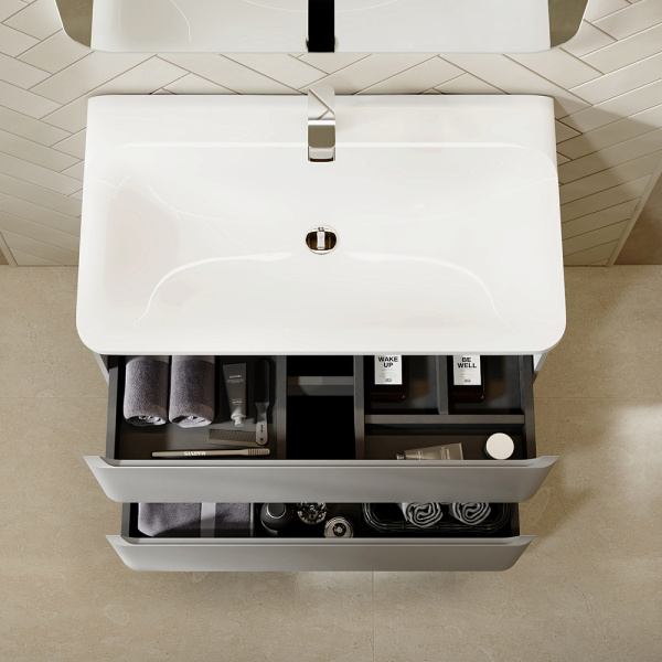 Тумба с раковиной RAVAL Welto 80 2 ящика, светло-серая Тумба с раковиной RAVAL Welto 80 2 ящика, светло-серая