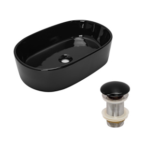 Раковина AVS 50x39 черная глянцевая с донным клапаном