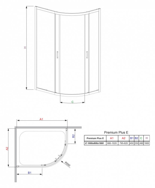 Душевой уголок Radaway Premium Plus 30491-01-06N 100х80 профиль хром, рифленое стекло