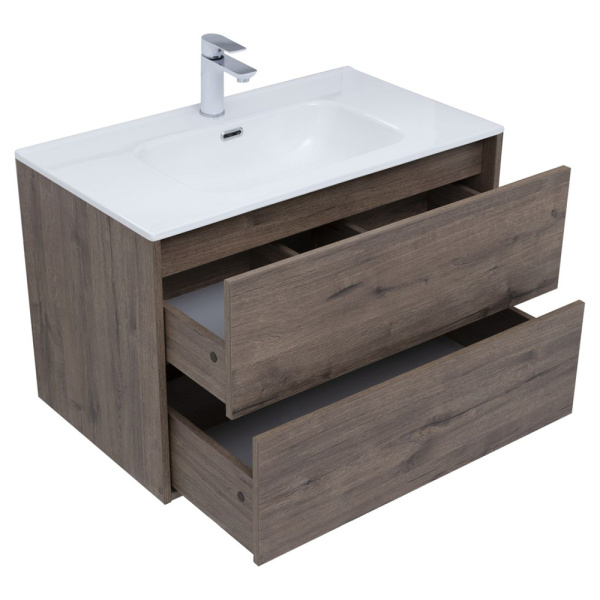 Тумба 800 + Раковина Дуб веллингтон Lino Flat AQUANET