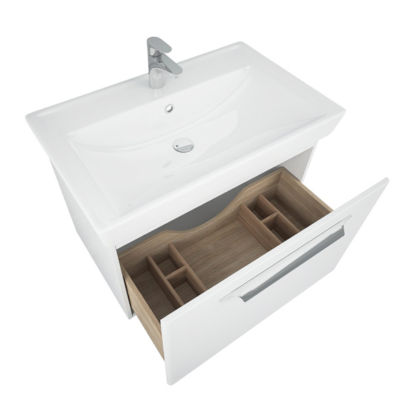 Тумба 800 1ящ + Раковина Q80 Белый мат Lande DIBORG