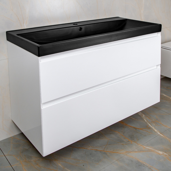Тумба с раковиной AVS Гармония 100 белая (раковина 02 черная матовая)