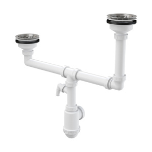 A454P Сифон для сдвоенной мойки Ø115 со штуцером Alcaplast
