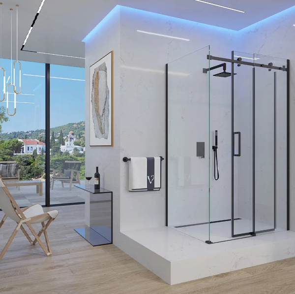 Душевой уголок Veconi Rovigo RV-074B профиль черный матовый, стекло прозрачное Душевой уголок Veconi Rovigo RV-074B профиль черный матовый, стекло прозрачное