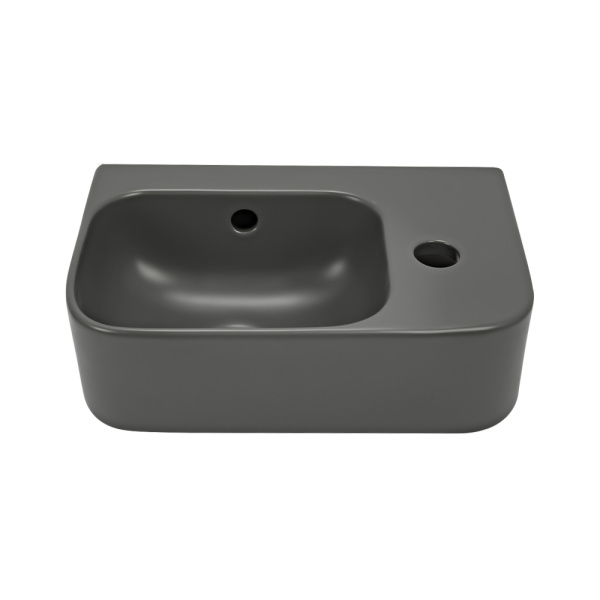 Рукомойник AVS Грэйс 37x25 L, темно-серый матовый с донным клапаном
