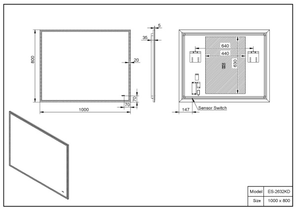 Зеркало 1000х800 Led антизапотевание Esbano ES-2632KD