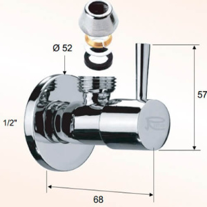 Кран угловой 1/2х3/8 с цангой Minimal Remer RR 128L Кран угловой 1/2х3/8 с цангой Minimal Remer RR 128L