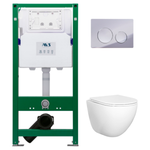 Комплект AVS 3в1: Инсталляция для унитаза 809-0006-7732C + Унитаз подвесной 801-0045-P-T2-GW + Клавиша смыва 809-0012-CR хром, круглые кнопки