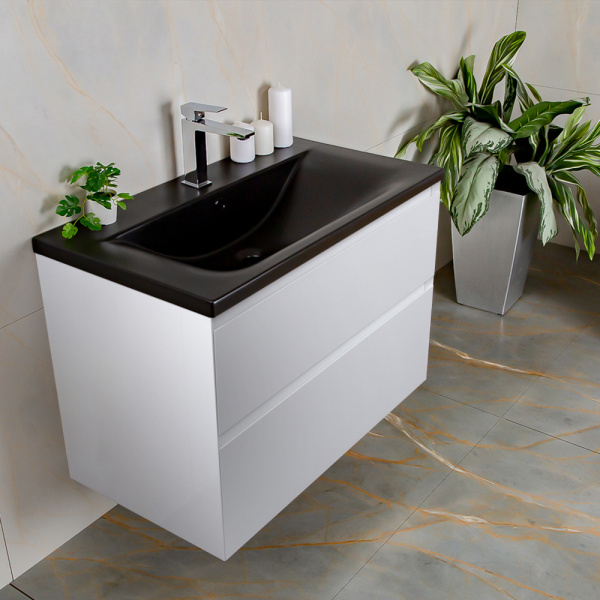Тумба с раковиной AVS Гармония 80 белая (раковина 01 черная матовая)