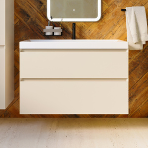 Тумба с раковиной AVS Гармония 100 айвори матовая (раковина 02 белая глянцевая)