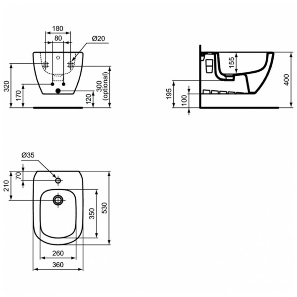 Биде подвесное Ideal Standard Tesi T3552V1 белое Биде подвесное Ideal Standard Tesi T3552V1 белое
