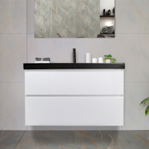 Тумба с раковиной AVS Гармония 100 белая (раковина 02 черная матовая)