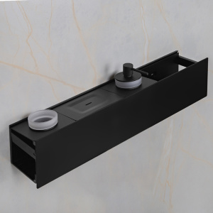 Полка AVS King, 65 см, черный матовый, с мыльницей, дозатором и стаканом Полка AVS King, 65 см, черный матовый, с мыльницей, дозатором и стаканом