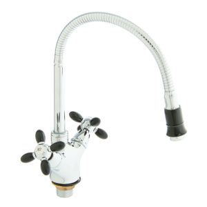 Смеситель д/кухни двухвентильный, с гибким изливом, черный/хром Accoona