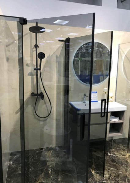 Душевой уголок Cezares Slider SLIDER-AH-2-90/100-100/110-GRIGIO-NERO 90-100х100-110 профиль черный, тонированное стекло