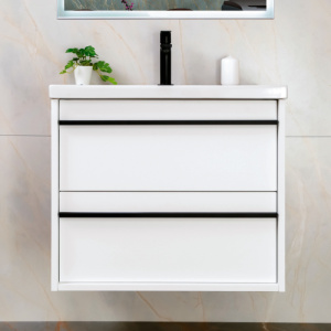 Тумба с раковиной AVS Графика 60 белая матовая (ручки черные, раковина белая)