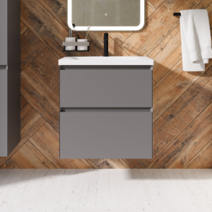 Тумба с раковиной AVS Гармония 60 платина матовая (раковина 01 белая глянцевая)