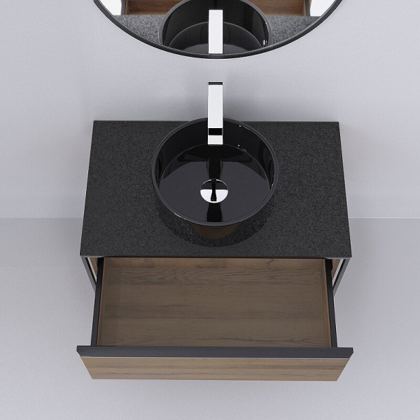 Тумба 900 1ящ подвес со столешницей HPL + Пенал Аттик древесный Steal JORNO